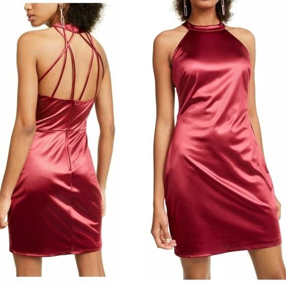 Crystal Doll Strappy Satin Sleeveless Halter Dress Sangria Burgundy Maroon, Sz 7 - Picture 1 of 14